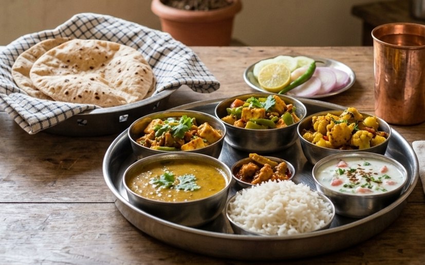 Daily veg thali (3, Extra Rice)